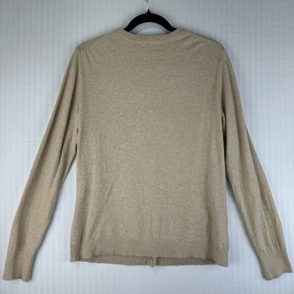 Cherokee Button Up Cardigan Tan Knit Sweater Women Size Large Pink Argyle Print - Picture 5 of 10